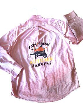 Painted Shirt Autumn Theme, Fall Pumpkin, Ombre Bleached Button-Down Size Large